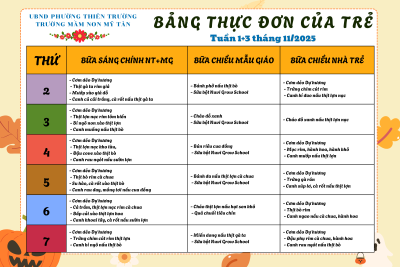 Thực đơn tháng 11/2025
